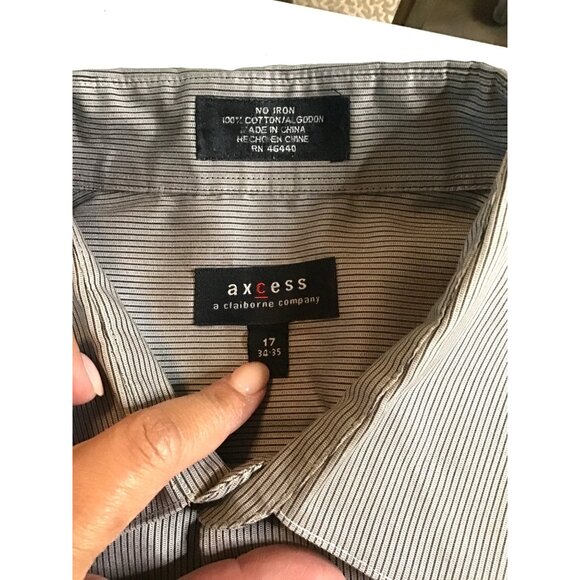 AXCESS- MENS STRIPED GREY 100% COTTON NON-IRON BUTTON-DOWN SHIRT SIZE NECK 17 - Picture 4 of 7
